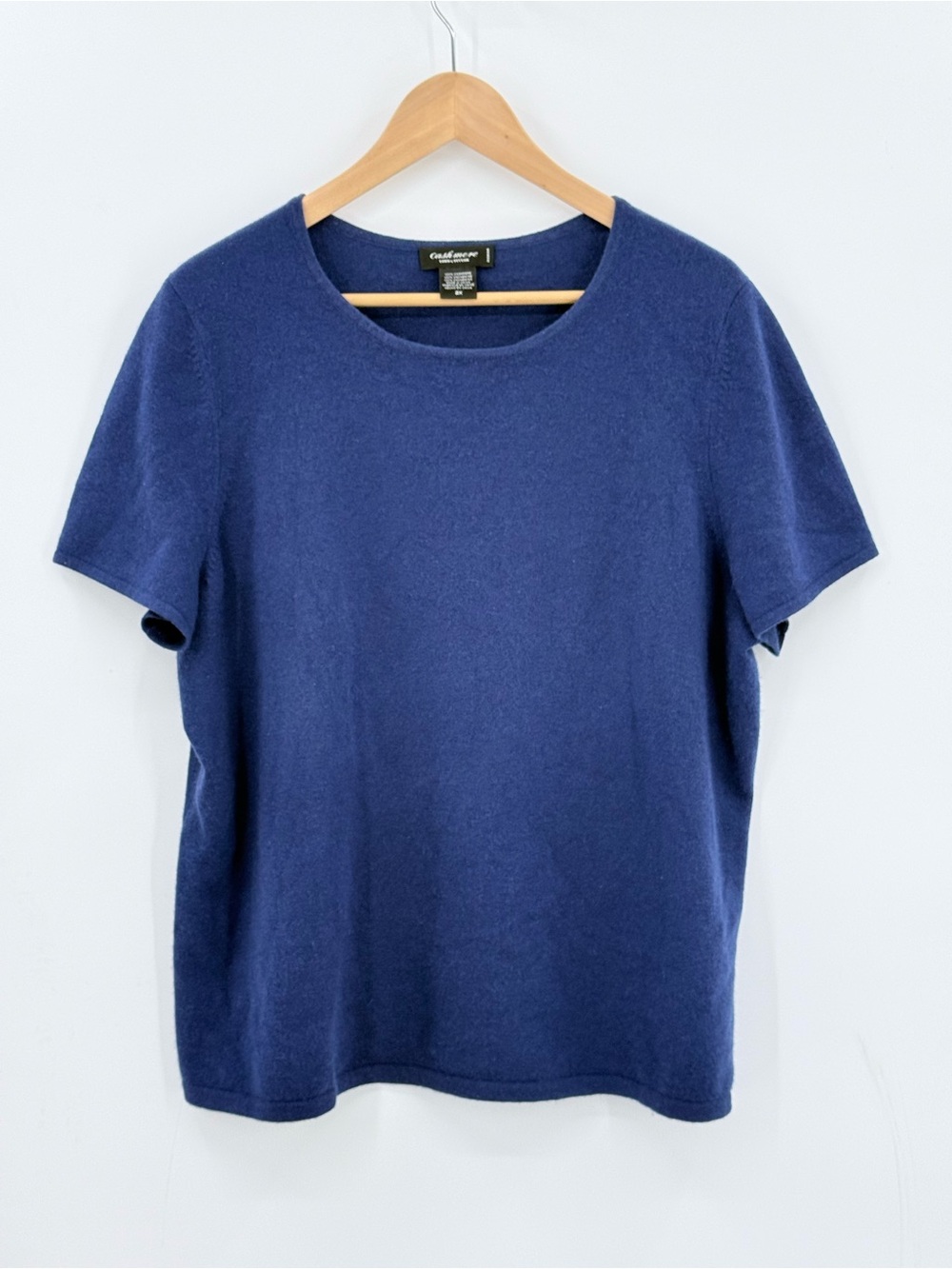 Lord & Taylor Women 2X Cobalt Blue 100% Cashmere Short Sleeve Crewneck Sweater